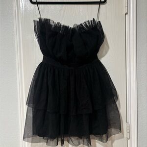Blue Blush Strapless Black Tulle Dress